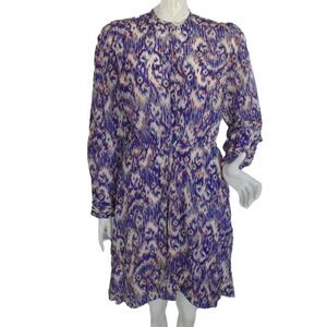 ISABEL MARANT ETOILE Shirt Dress, 38/6, Silk, Ikat print, Long sleeves, Purple